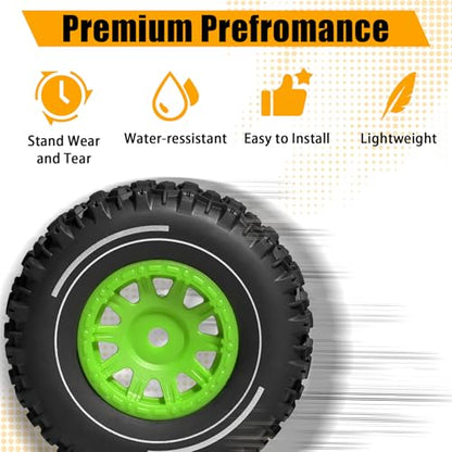 Pre-glued 64mm Wheels &Tires with 12mm Hex for 1/14 Truck, Green | Rubber Tire and Nylon Rim for ARRMA Mojave GROM, HPI, Traxxas Slash, Tamiya, Toyota, WLtoy 1/14 1/16 1/18 RC On/Off-Road Car - color: Green
