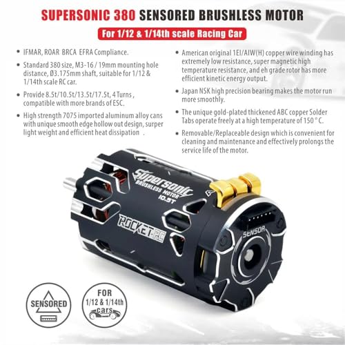 Supersonic 380 17.5T/2500KV Sensored Brushless Motor 2-3S LiPo Shaft Diameter 3.175mm for 1/12 1/14 RC Racing Car - size: 17.5T