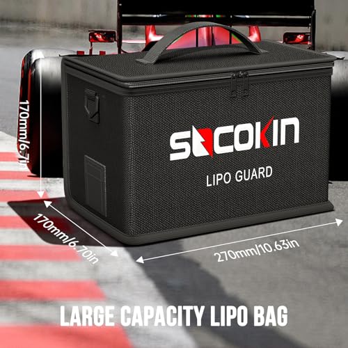 Lipo Battery Safe Bag Large Capacity Adjustable Lipo Bag Large Lipo Case Fireproof Explosionproof Bags for lipo batteries Storage(10.6 * 6.7 * 6.7 in)