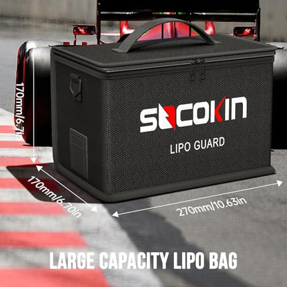 Lipo Battery Safe Bag Large Capacity Adjustable Lipo Bag Large Lipo Case Fireproof Explosionproof Bags for lipo batteries Storage(10.6 * 6.7 * 6.7 in)