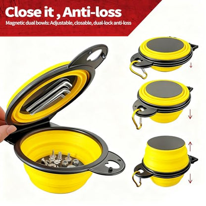 Magnetic Trays, Magnetic Bowl for Screws, Magnetic Tool Tray (yellow2.0) | Collapsible Magnetic Tool Tray, Integrated 5.1" Round Dual Silicone Bowls, Upgraded Version, Bonus Hook for On-the-Go Carry - style: yellow2.0