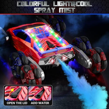 OSIMILY 8WD Remote Control Car,2.4GHz Gesture Sensing RC Stunt Car,Cool Spray Rotation RC Car with Lights and Music,All Terrain Toys for Kids Ages 7 Birthday Gifts for Boys Girls(Red)