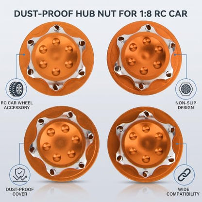 Tbest RC Hub Nut, 17mm 4Pcs Aluminium Alloy Hub Nut Wheel Accessory for 1/8 RC Car Model(Orange) Car Model Accessory Replacement Parts