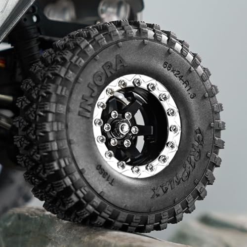 INJORA 1.3" Aluminium -5.25mm Offset Wheels for 1/24 1/18 RC (Black) - color: Black