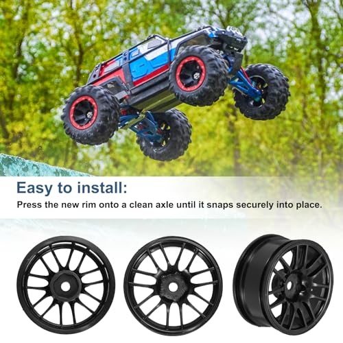 MECCANIXITY 4Pcs RC Car Wheel Rims, 52mm Diameter 14-Claw Black Plastic Wheel Rims Hex Hub for HSP 1:10 RC Drift Racing Touring Car