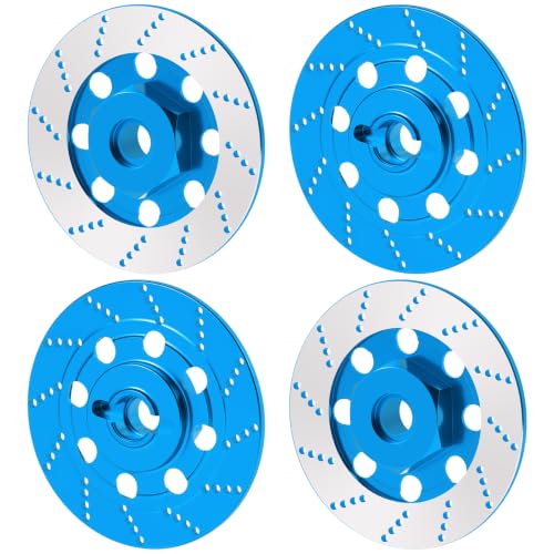 4PCS MORFUM RC Aluminum Alloy Hex Drift Wheels Rim Tires Hub Brake Disc Compatible with Sakura D4 AWD RWD 1/10 RC Drift Crawler Car Upgrade Parts (Blue) - color: Blue