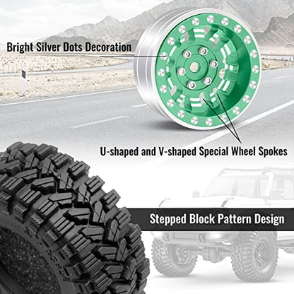 OGRC 1.0 Plus (1.2 Inches) Beadlock Wheel and Tires Set 7mm Negative Offset Wheel Rims SS Super Soft Sticky Tires for TRX4M SCX24 FCX24 AX24 1/24 1/18 RC Crawler Car - 62 * 24mm (Green) - color: Green