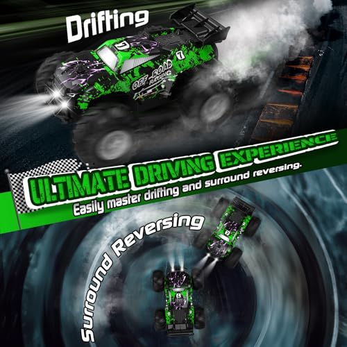 All-Terrain Remote Control Car for Boys Christmas Rechargeable Green | Monster Rc Truck with LED, 1:20 10KM/H, 2 Motors, 2.4GHZ, Speed Friendly, Sturdy Rc Cars for Christmas Kids 6+, Beginner - color: Green
