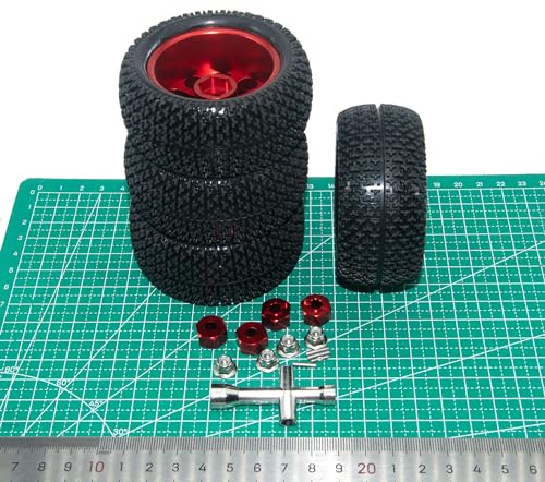Wheel Rim Tire Compatible with 1/14 1/16 MJX Hyper Go Wltoys Upgrade 16207 16208 14210 Rc Car Aluminum Alloy 12mm Hex Adapter Part(Red) - color: Red