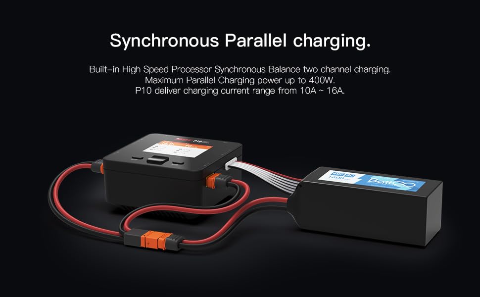 ISDT P10 DC 250W 10A Dual Channel Lipo Battery Charger, XT60 Smart Charger for 1-6S Life/LiIon/LiPo/LiHv