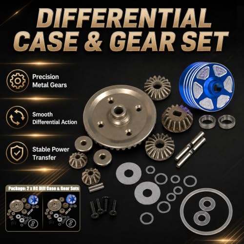 2 Sets Aluminum Differential Case & Gear 39T 22049 for Tamiya XV-02 MB-01 XM01 1/10 RC Car Upgrade Front Rear Gear Diff Replacement Hop-Up Parts, Blue - color: Blue