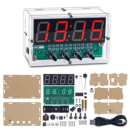 MiOYOOW DIY Electronic Clock Soldering Kit, Rechargeable 4-Digit Digital Alarm Clock with Light Sensor, SMD SMT Soldering Practice Kit, STEM Electronics Project for School Learning and Daily Use - color: 4 Digit Rechargeable Clock Kit