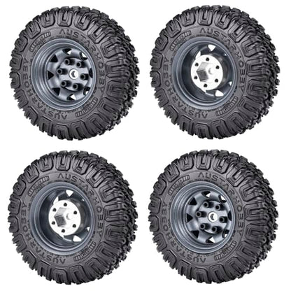 4PCS 1.55 inch Aluminum Beadlock Wheels Rim Rubber Tires Set 1.55inch Beadlock Wheel Rim Hub ＆ 85mm Rubber Tires Compatible with 1/10 RC Crawler Car Axial D90 TF2 Tamiya CC01 LC70 MST JIMNY