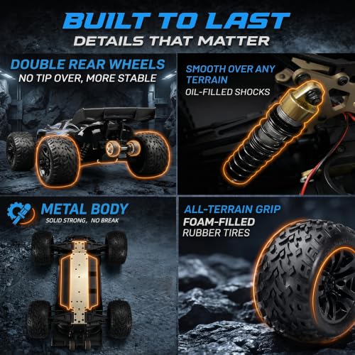 Jlbracing Cheetah 21101 1:10 RTR Brushless RC Truck, 80km/h High Speed with 120A ESC, 4WD Off-Road Monster Truck IPX7 Waterproof, Electric RC Car for Adults - All Terrain for Snow/Sand