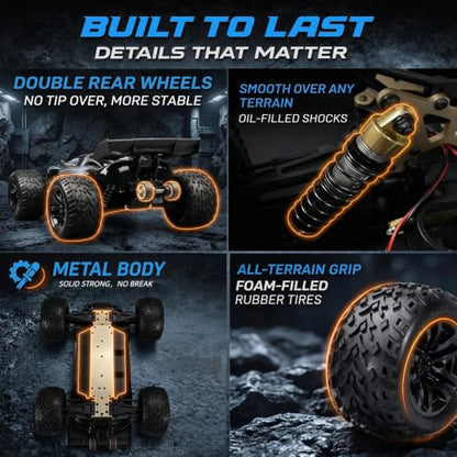 Jlbracing Cheetah 21101 1:10 RTR Brushless RC Truck, 80km/h High Speed with 120A ESC, 4WD Off-Road Monster Truck IPX7 Waterproof, Electric RC Car for Adults - All Terrain for Snow/Sand