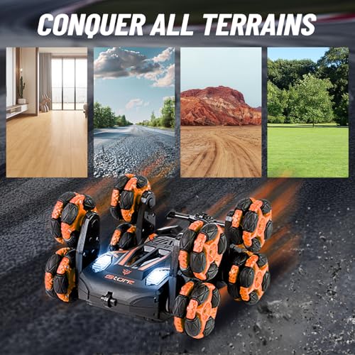 8WD Remote Control Stunt Car with Music Light Mist Spray, RC Drift Car Toys for Kids 6+, 2.4GHz Remote, Double Sided Driving, 360° Spins, Off-Road Stunt Vehicle, Birthday Gifts for Boys Girls - color: Orange