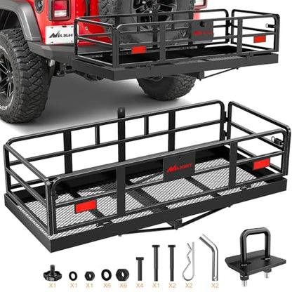 Nilight 60" x 24" x 14.4" Carrier with Stabilizer Fits 2-inch Receiver 500 Lbs Heavy Duty Capacity Luggage Basket Fold Up for SUV Pickup Camping Traveling Capacity Basket - style: 24"x 60"x 14.4", Basket w/,Stabilizer