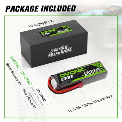 OVONIC 3S Lipo Battery 5200mAh 11.1V 80C RC Battery with Dean-Style T Connector for RC Car Boat Truck Helicopter Airplane Racing Models