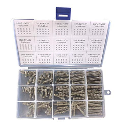 Compression Springs Assortment Kit, 15 Different Sizes 225pcs Mini Stainless Steel Springs for Repairs, 0.39" to 1.18" Length, 0.16" to 0.23" OD, 10mm - 30mm Length, 4-6mm OD