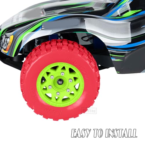 RC F/R Wheels and Tires Set w/Detachable Replace Running on Off-Road Tire RC Wheel Hex for 1/10 Slash 4WD 4×4 2WD/Arrm a Senton/Axia1/Rc 4wd/Redca t,12mm/14mm/17mm Hex,Green-Red（4PCS - color: Green-red(rc Wheels Tires)