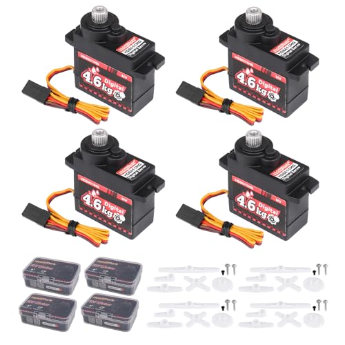 HobbyPark Pack of 4 Waterproof 12g Micro Servo Metal Gear Arduino Servo 4.6kg High Torque Digital Mini Servos for 1/24 RC Crawler Car RC Airplane RC Boat RC Robotics 5.0v-8.4v High Volts