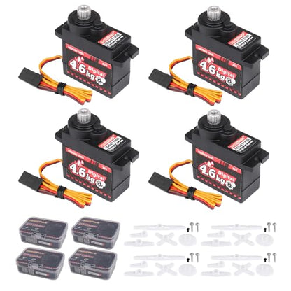 HobbyPark Pack of 4 Waterproof 12g Micro Servo Metal Gear Arduino Servo 4.6kg High Torque Digital Mini Servos for 1/24 RC Crawler Car RC Airplane RC Boat RC Robotics 5.0v-8.4v High Volts