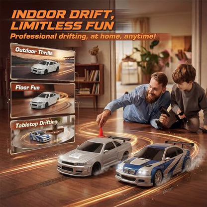 [2026 Upgrade 1/43 Mini RC Drift Car with Gyroscope, 4WD RTR | Gyro Mini Drift RC Car, 1/43 RC Drift Car Toys for Kids Ages 8-14, Birthday Gifts for Boys Girls, 2 Tire Sets, 8 Cones - color: Blue