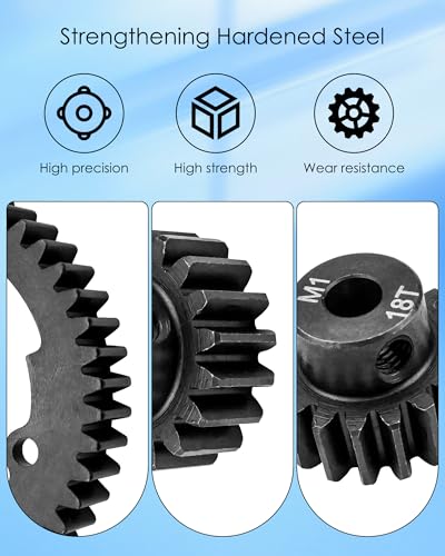 46T 1 Mod Hardened Steel Spur Gear ＆ 18T Motor Pinion Gear Compatible with 1/5 X-Maxx 1/7 XO-1 1/10 Maxx 1/10E-Revo 2.0 VXL, Replace 6447