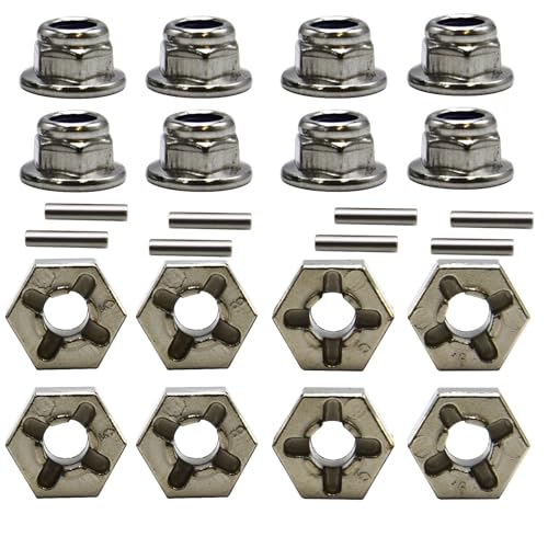Blomiky 8 Pack 12mm Wheel Hub Hexes and 8 Pack M20101 Wheel Hex Pins and M40 M4 Wheel Locknuts Spare Parts for Some Kind of 1/10 1/12 1/14 1/16 1/18 Scales RC Truck / 9125 Hex Pin Locknuts 2