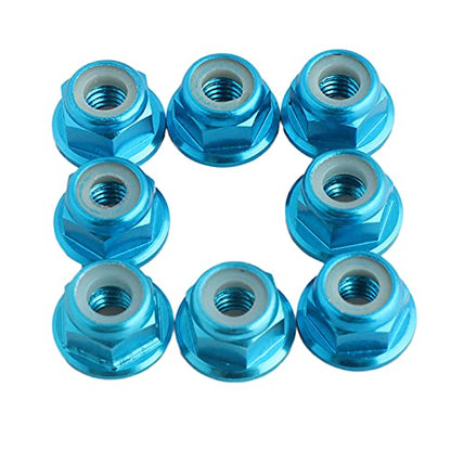 8PCS Flange M4 Lock Nuts Serrated Nylon Self-Tightening Aluminum M4 Wheel Hardware for Axial HPI TLR ECX Model RC Car Vehicles Upgraded Replacement Parts (Light Blue) - color: Light Blue