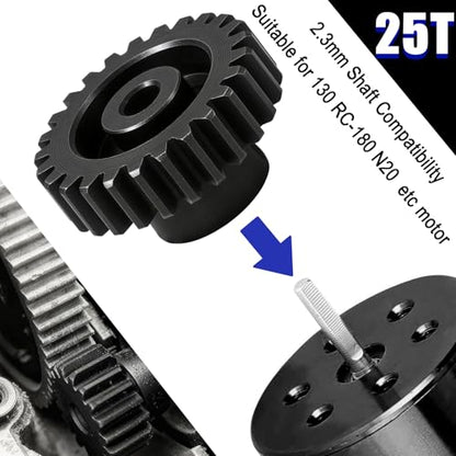 Hardened Steel 0.5M Pinion Gear 25T 2mm Shaft for RC Car/Helicopter Upgrade, Compatible with ARRMA 1/14 Typhoon 1/16 Mojave 1/18 Granite, Losi 1/12, 0.5Mod 13T-27T Gear for Brushed Brush-Less Motors - size: 25T