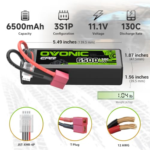 OVONIC 3S LiPo Battery 6500mAh 11.1V 130C RC Battery with T-Plug Connector