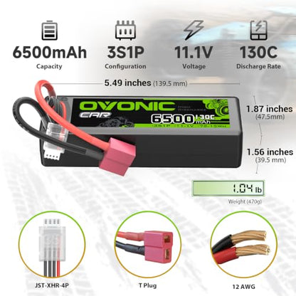 OVONIC 3S LiPo Battery 6500mAh 11.1V 130C RC Battery with T-Plug Connector