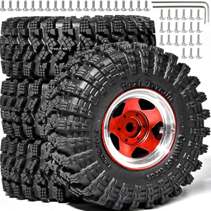 1.3” Beadlock Wheel Tires Set 70 * 26mm Aluminum Wheel Rims Super Large Soft Mud Terrain Off-Road Tires for 1/18 1/24 RC Crawler Car SCX24 Axial AX24 FMS FCX24 TRX4M Upgrade RC Car（4 Pcs） Red - color: Red