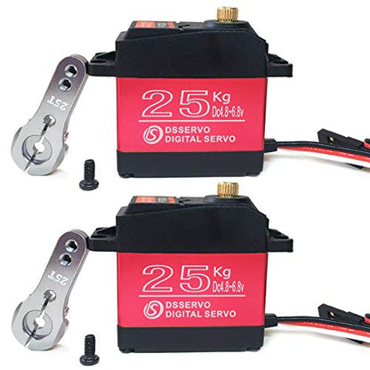 Pack of 2 Digital Servo 25KG Full Metal Gear High Torque Waterproof for RC Car Crawler Robot - size: 25kg x 2PCS(270°)
