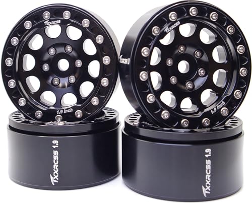 RC 1.9 Inch Beadlock Wheels Rims Hex 12mm Aluminum Wheel for TRX4 SCX10 Gen8 1/10 RC Crawler Remote Control Car Upgrades Accessories (Black) - color: Black