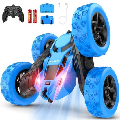 cosone Blue RC Stunt Car for Boys Kids | 2.4GHz Remote Control, 360° Spins & Double Sided Driving, LED Headlights, USB-C Rechargeable, Ages 4-8 8-12 - color: Blue Pro