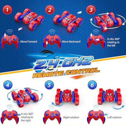 RC Cars Toys for 3 4 5 6 7 8 9 10 Year Old Boys,Double Sided 360° Flip 4WD Remote Control Car 2.4GHz Electric Rechargeable Toys for Ages 4-6 5-7 for Birthday Christmas Basket Stuffers