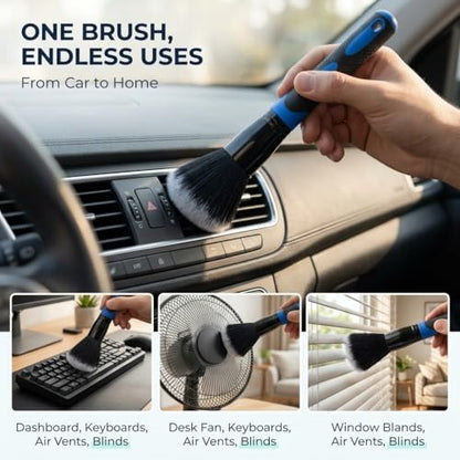 1 PC Car Detailing Brush, Ultra Soft Bristle Interior Cleaning Tool with Storage Rack, Ball-shaped Handle for Dashboard Vents, Universal for Most Cars, Trucks, SUVs (Blue)