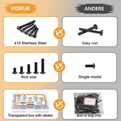 VIGRUE 610PCS 14.9 Grade Alloy Steel M3 Button Hex Head Cap Screws M3 x 4/5/6/8/10/12/14/16/18/20/25mm Machine Screws Bolts Nuts Washer Assortment Kit - size: M3 Button black