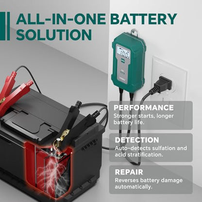 5A Smart Battery Charger & Maintainer - Automatic for 6V/12V Lead Acid/Lithium Batteries with Trickle Charge, Desulfation & Protection | Compact Plug & Play Design - size: 5 A