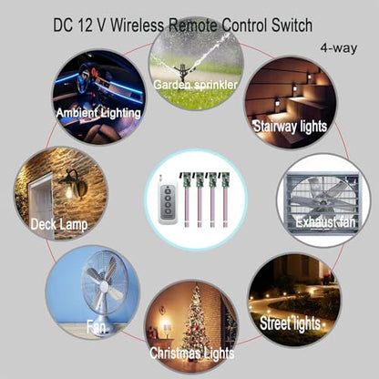 4 Channel Wireless Remote Switch DC12V Mini Wireless Switch | 5V/12V/24V 3A Relay Wireless Lights Switchs 164 Ft Long Distance for LED Lights, Small Motors - size: 4Way 3.6V-24V Mini Remote Switch