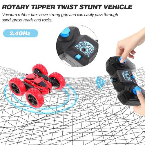 ERINGOGO Double-Sided Stunt Car for Rotating Flip Vehicle with Plastic Body and Vacuum Rubber Tires Performs Forward Backward Drifts and Off-Road Stunts Car