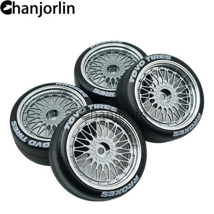1/10 RC Drift Smooth Tires OD 2.56" & Aluminum Wheels 12mm Hex Hard Drift Racing Tyres for 1:10 1/12 Rally Street On Road Touring Car TT01 TT02 XV02 XV01 TA06 KYOSHO PTG2 4PCS (Titanium) - color: Titanium
