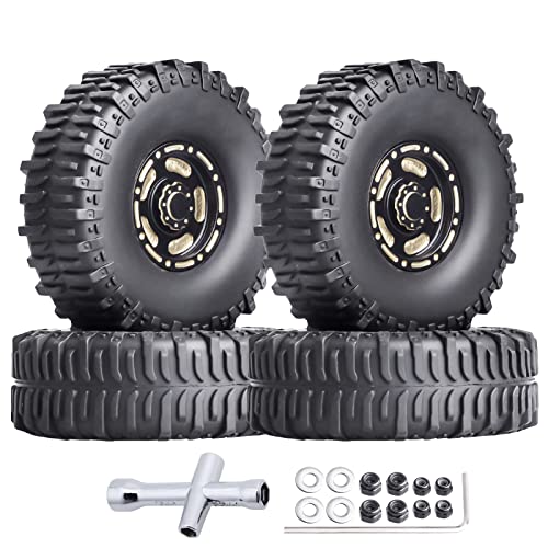 HobbyPark Brass 1.0 Beadlock Wheels & Tires for 1/18 TRX4M Upgrades Parts 1/18 SCX24 1/24 RC Crawler Replacement, Set of 4 (Type C) - style: Type C