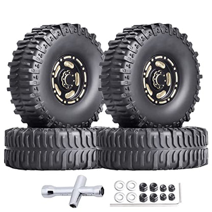 HobbyPark Brass 1.0 Beadlock Wheels & Tires for 1/18 TRX4M Upgrades Parts 1/18 SCX24 1/24 RC Crawler Replacement, Set of 4 (Type C) - style: Type C