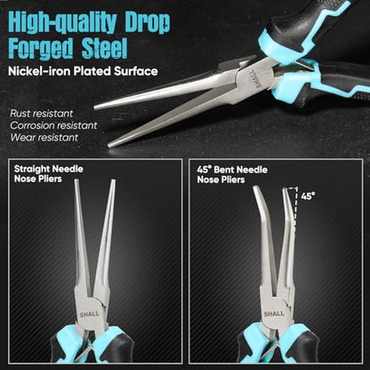 SHALL 6" Mini Needle Nose Pliers Set, 2PCS Long Nose Pliers & Bent Nose Pliers with Comfort Grip Handles, Non-Serrated Small Needle Nose Pliers for Jewelry Making, Bending Wire, Crafts, Home Repair - size: 2PCS 6"