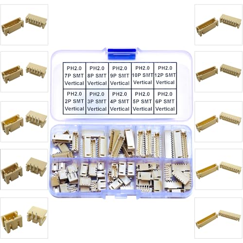 JST Connector Kit, PH2.0 SMT Header Jst 2mm Pitch IC Socket Plugs Adapter, JST-PH 2/3/4/5/6/7/8/9/10/12Pin SMT Header Surface Mount Mounting Top Type Vertical Header (PH2.0-SMT-Ver) - size: JST-2.0MM-PH-SMT-Vertical Header