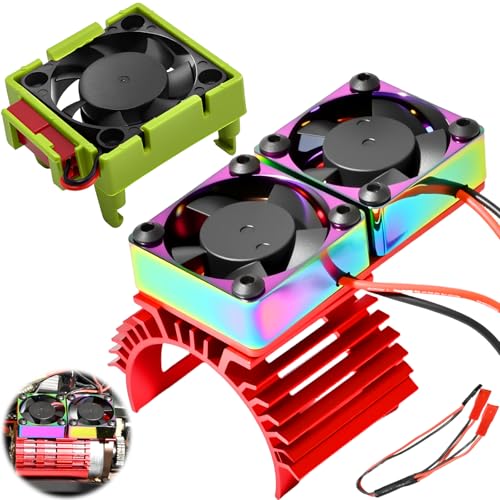 VXL-3s ESC Cooling Fan and Motor Cooling Fan 28000 RPM Dual Fan Set Upgrade for 1/10 Traxxas Slash 4x4 Stampede 4x4 Rustler 4x4 VXL Hoss 4×4 Velineon VXL 3s Heat Sink Replace #3340, Red - style: SRQ-Red Green