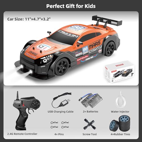 RC Drift Car 2.4GHz 1:16 Scale 4WD High Speed Remote Control Cars Vehicle with LED Lights Two Batteries and Drifting Tires Racing Sport Toy Cars for Adults Boys Girls Kids - color: Orange